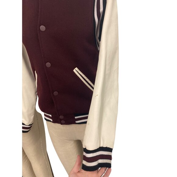 Ring Of Fire Mens Varsity Jacket Size L Maroon & White Polyester - Picture 7 of 12